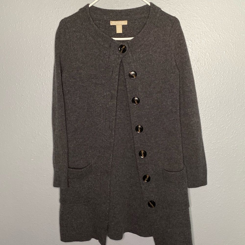 Banana Republic Heavy Gray Long Italian Yarn Wool Blend Button Up Sweater Size S